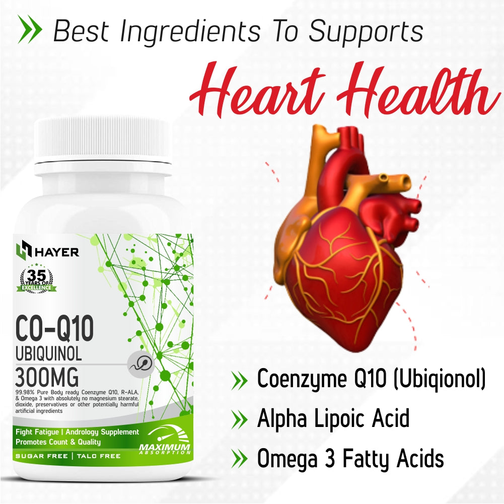 HAYER Coq10 Supplement, Coenzyme Co Q10 300mg As Ubiquinol, Heart health supplements-120 Tablets (Pack 2)