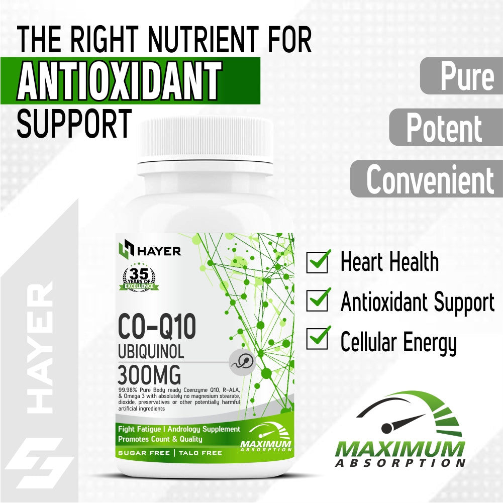 HAYER Ubiquinol Coq10 Supplement 300mg High Absorption, Antioxidant To Support Good Heart Health-90 Coenzyme q10 Tablet