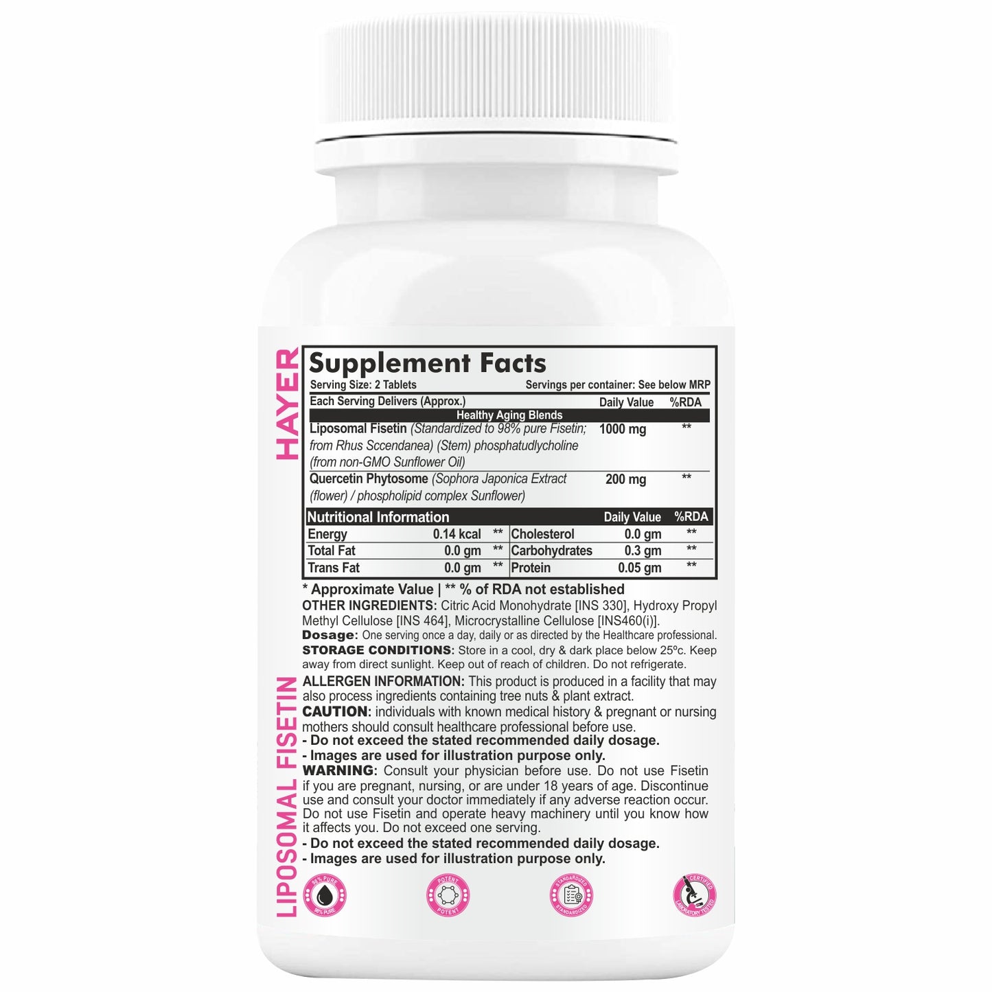 HAYER Liposomal Fisetin Supplement 1200mg With Quercetin, 30 Tablets