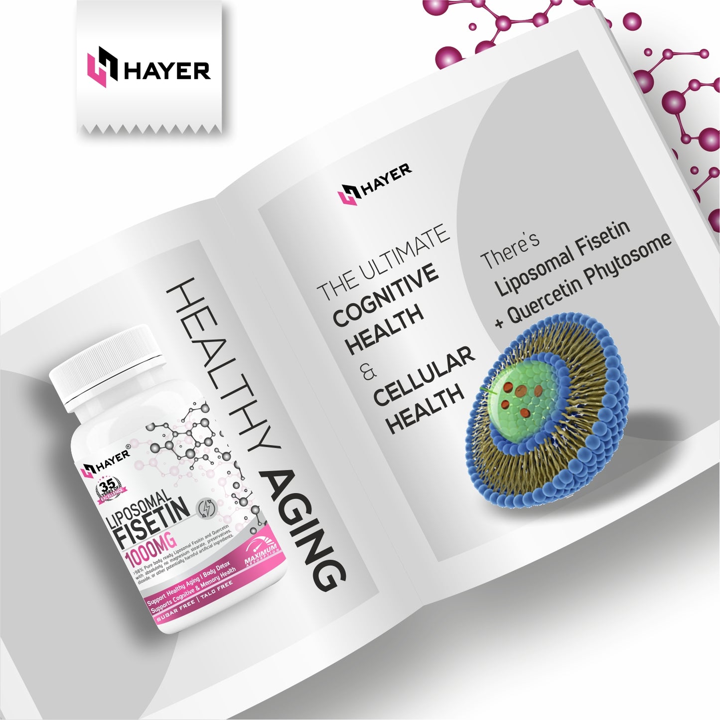 HAYER Liposomal Fisetin Supplement 1200mg With Quercetin, 30 Tablets