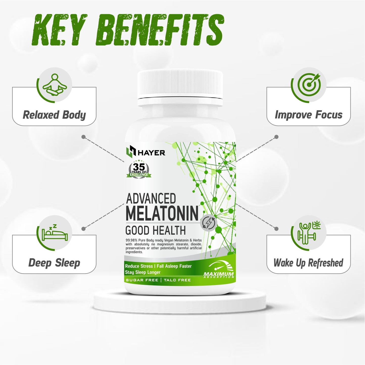 HAYER Melatonin 10mg Tablet With Vitamin B6, Enhances Sleep Quality, Sleeping Supplement-60 Tablets