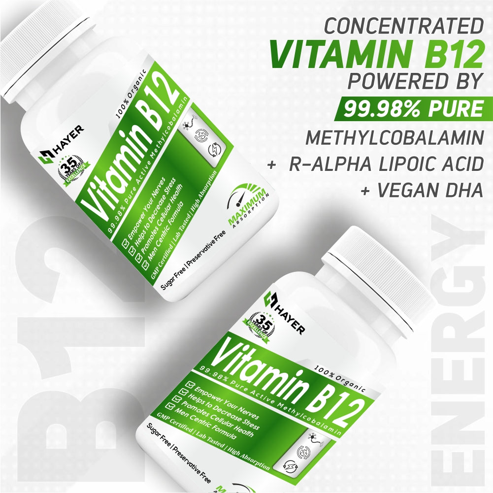 HAYER Vitamin B12 Tablets For Men, Healthy Nerve Function Supplements 60 Tablet Vegan