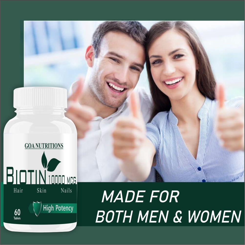 Goa Nutritions Biotin For Hair Growth With Vitamin A C E D3 and Zinc supplements - 60 Tablets