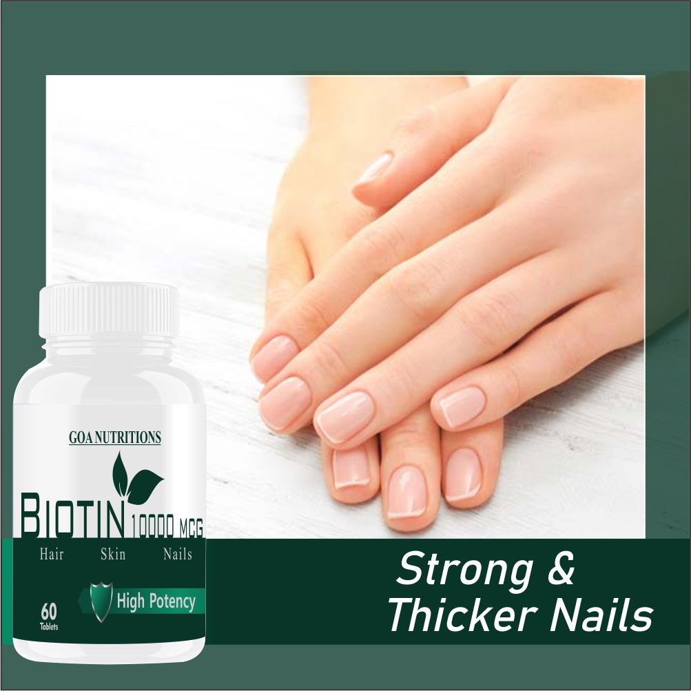 Goa Nutritions Biotin For Hair Growth With Vitamin A C E D3 and Zinc supplements - 60 Tablets
