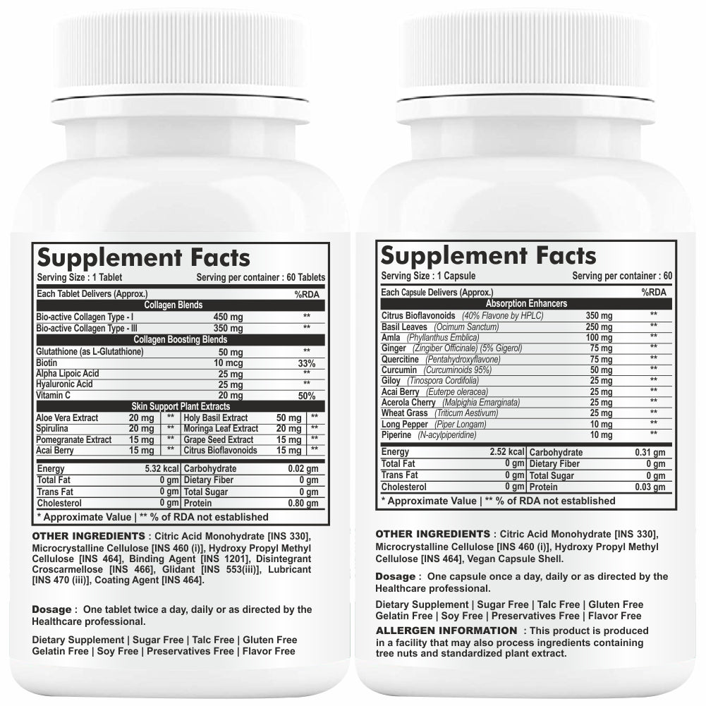 GNL Hydrolyzed Collagen Peptides Type 1 And 3 For Men, Women -60 Tablets