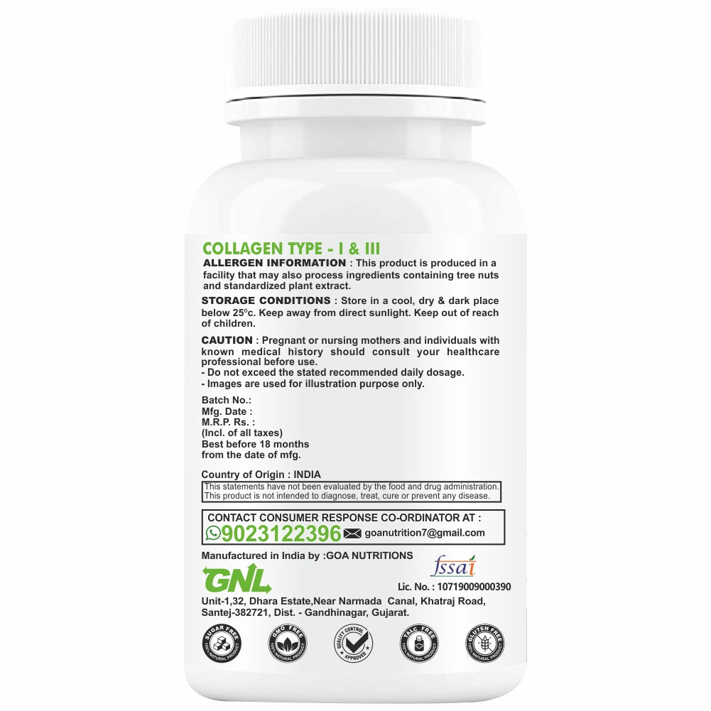 GNL Hydrolyzed Collagen Peptides Type 1 And 3 For Men, Women -60 Tablets