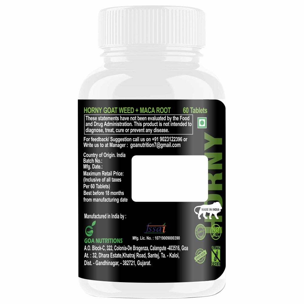 Goa Nutritions Horny Goat Weed with Maca Root Powder Extract 60 Tablets