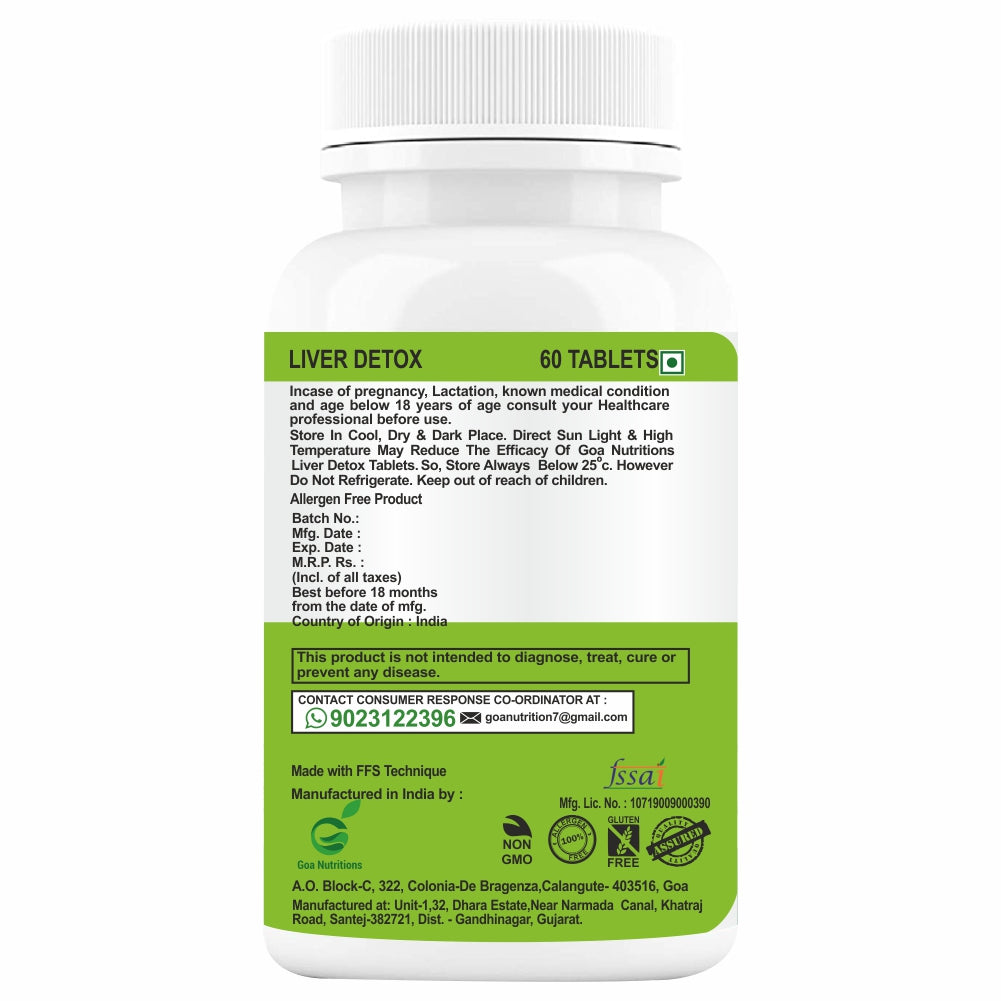 GOA NUTRITIONS Liver Detox Supplement. Milk Thistle Tablets - 60 Tablets