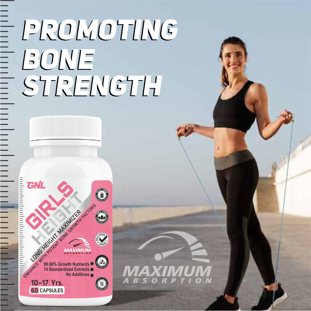 GNL Height Increase Medicine For Girls, With Growth Support Supplements To Promote Strong Bones, And High Muscle Mass -60 Tablets