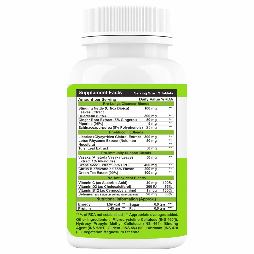 GOA NUTRITIONS Lung Detox For Smokers With Quercetin F for Men ,Women -120 Tablets