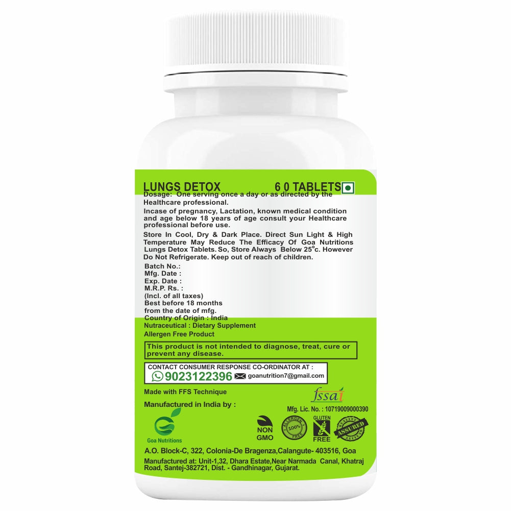 GOA NUTRITIONS Lung Detox For Smokers With Quercetin F for Men ,Women -120 Tablets