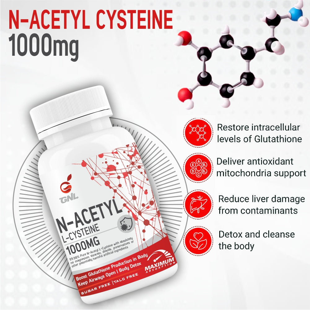 GNL NAC Supplement -N-Acetyl L-Cysteine 1000mg -60 Veg. Tablets