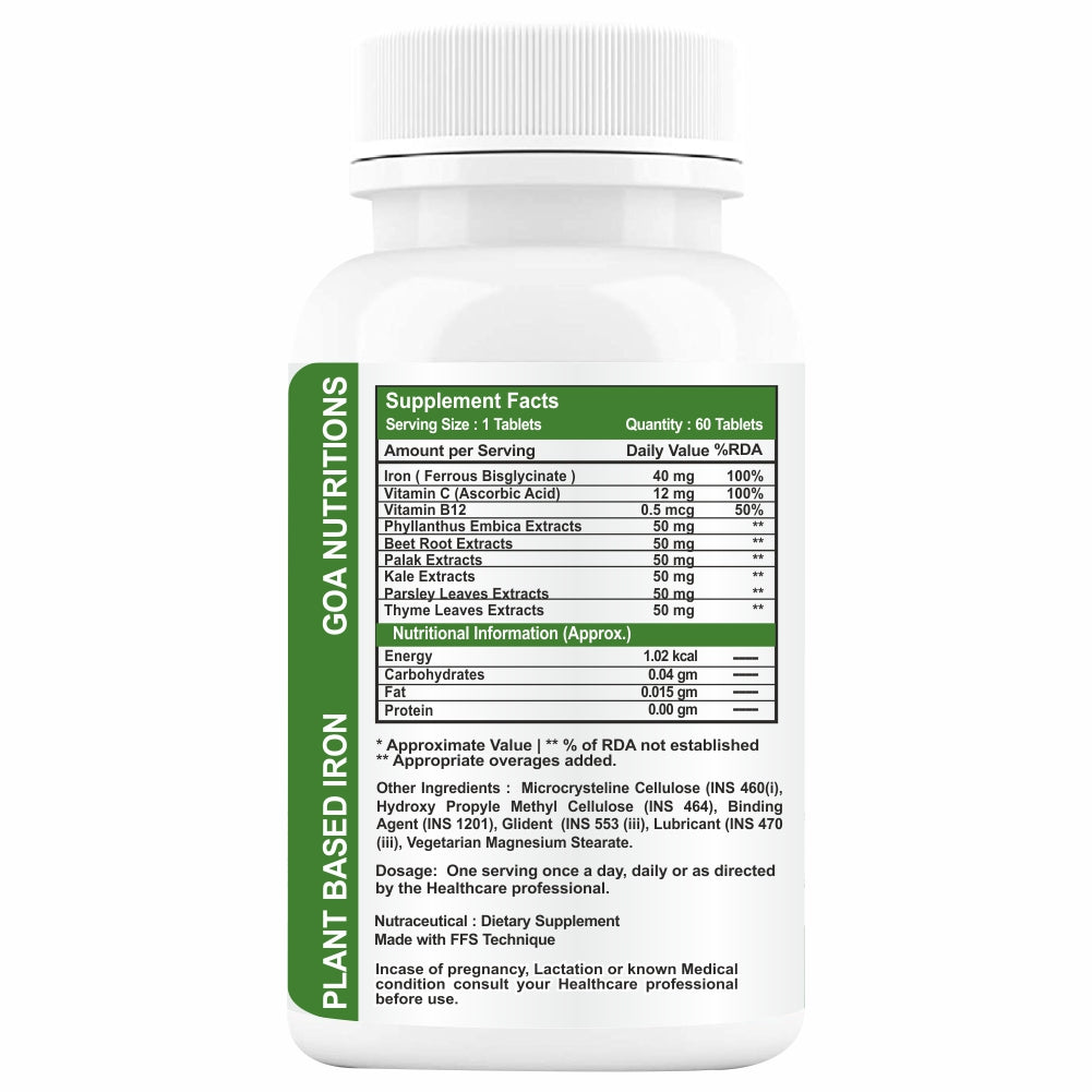 Goa Nutritions Plant Based Iron Supplement 120 Tablets