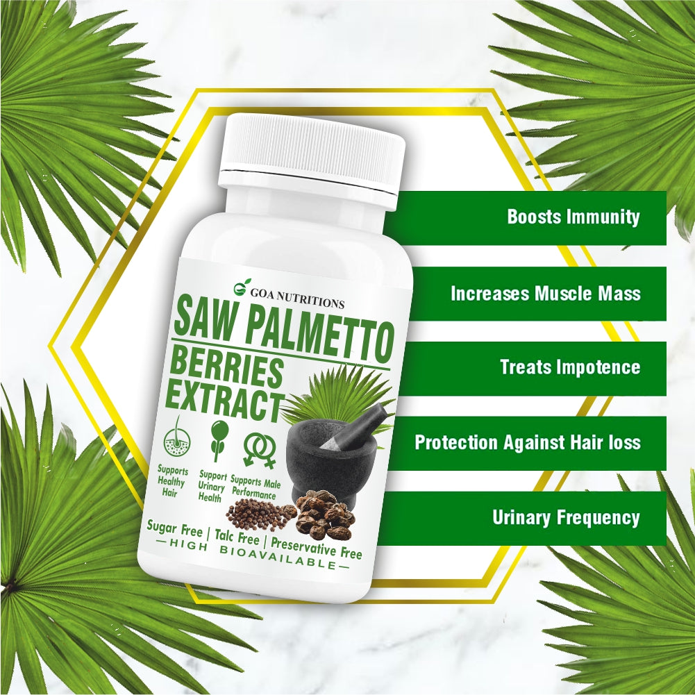 GOA NUTRITIONS Saw Palmetto Extract With Piperine For Men Women 120 Tablets
