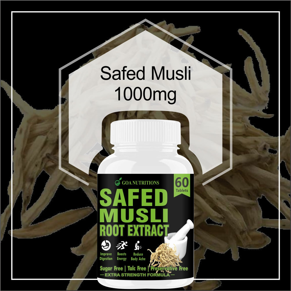 GOA NUTRITIONS Safed Musli Powder Support Strength, Stamina & Energy - 60 Tablets