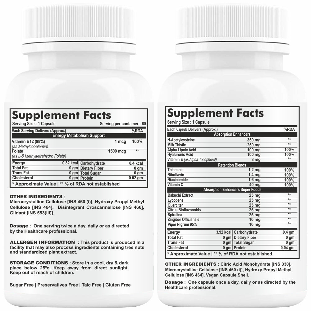 GNL Vitamin B12 Supplements For Men 60 Methylcobalamin Capsules