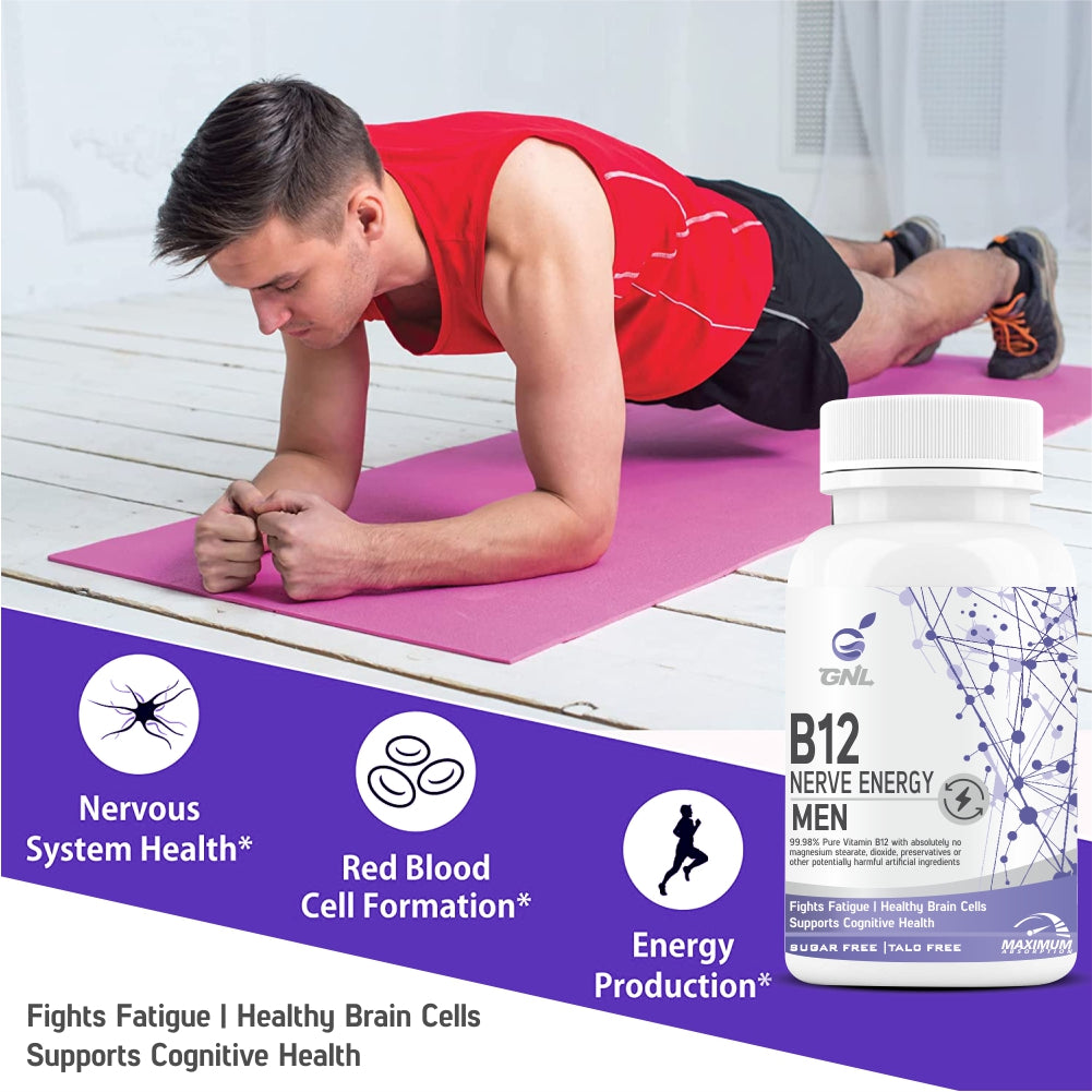 GNL Vitamin B12 Supplements For Men 60 Methylcobalamin Capsules