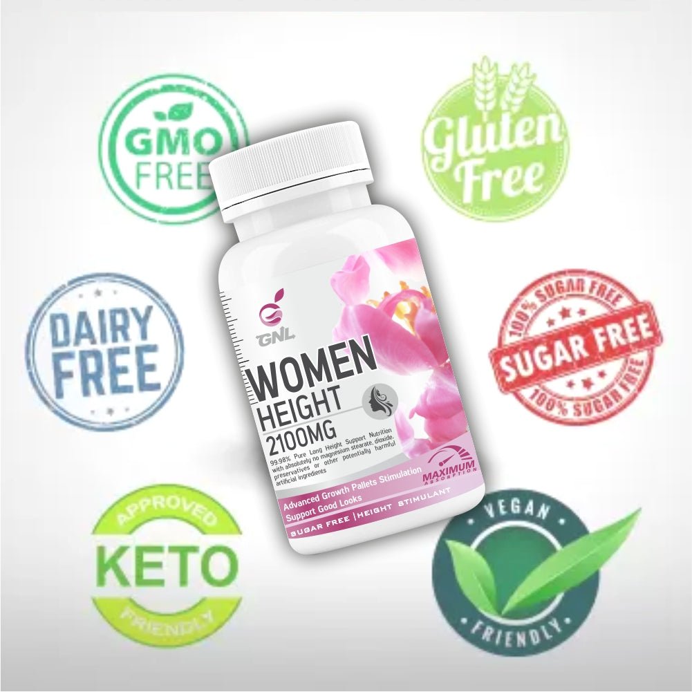 GNL Height Increase Medicine For Women With EAA, Minerals, Super Foods To Help Support Increasing Long Growth, Looks, And Strong Bones -60 Tablets