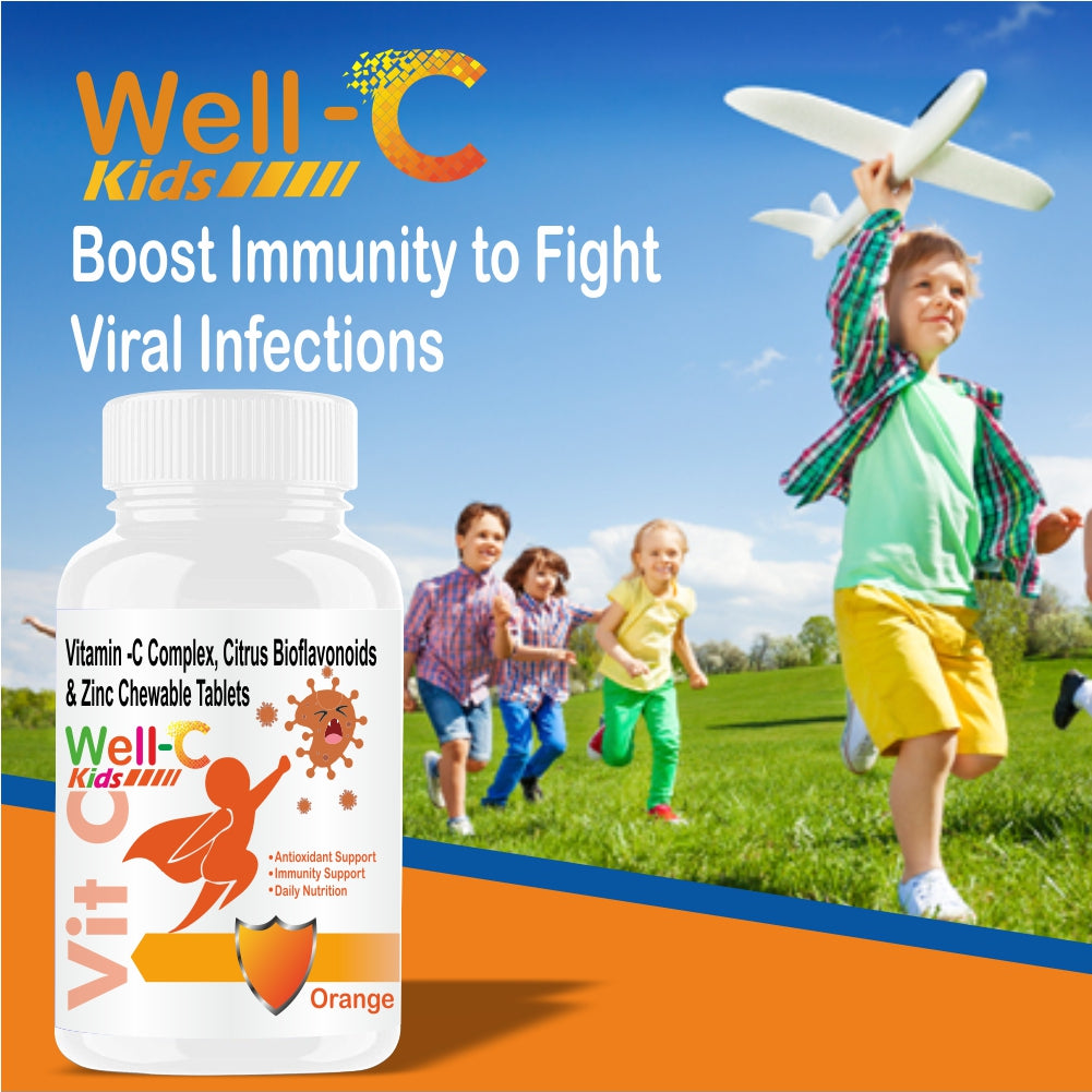 Well-C Vitamin C Tablets Immunity Booster For Kids Orange Flavor 120 Chewable Tablets