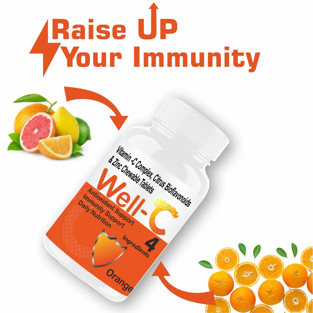 Well-C Vitamin C Tablets With Zinc Supplements Energy Stamina And Immunity Booster For Men women Kids | No Sugar Chewable Tablet - 60