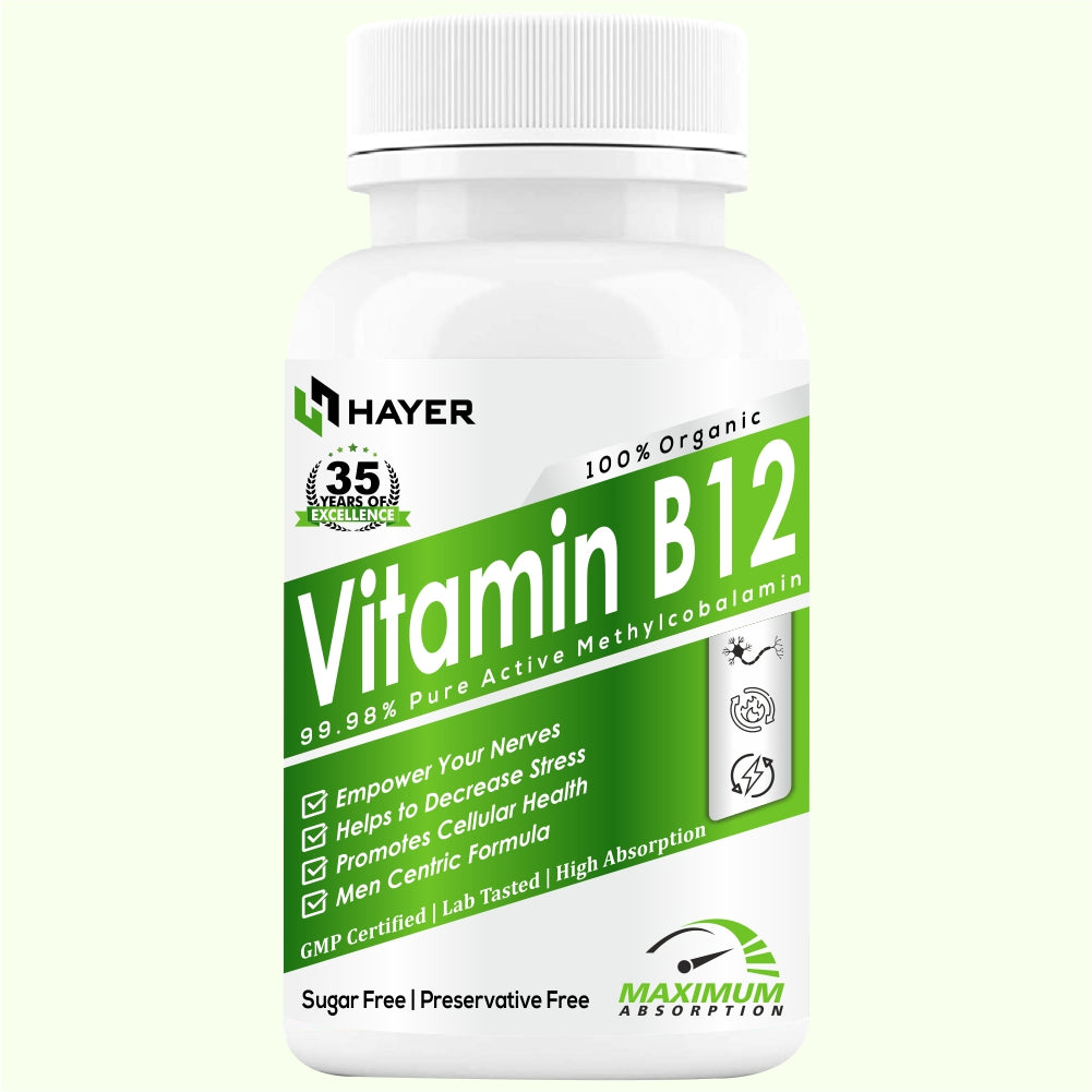 HAYER Vitamin B12 Tablets For Men, Healthy Nerve Function Supplements 60 Tablet Vegan