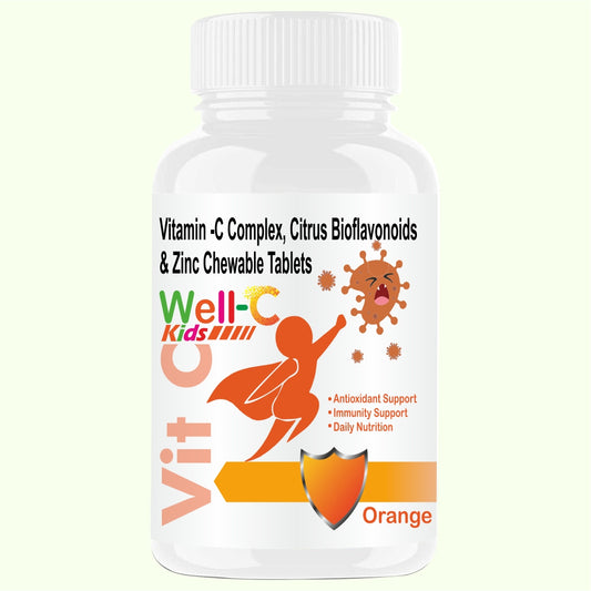 Well-C Vitamin C Tablets Immunity Booster For Kids Orange Flavor Chewable Tablets -60