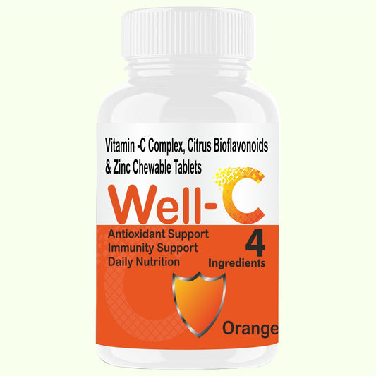 Well-C Vitamin C Tablets With Zinc Supplements Energy Stamina And Immunity Booster For Men women Kids | No Sugar Chewable Tablet - 60