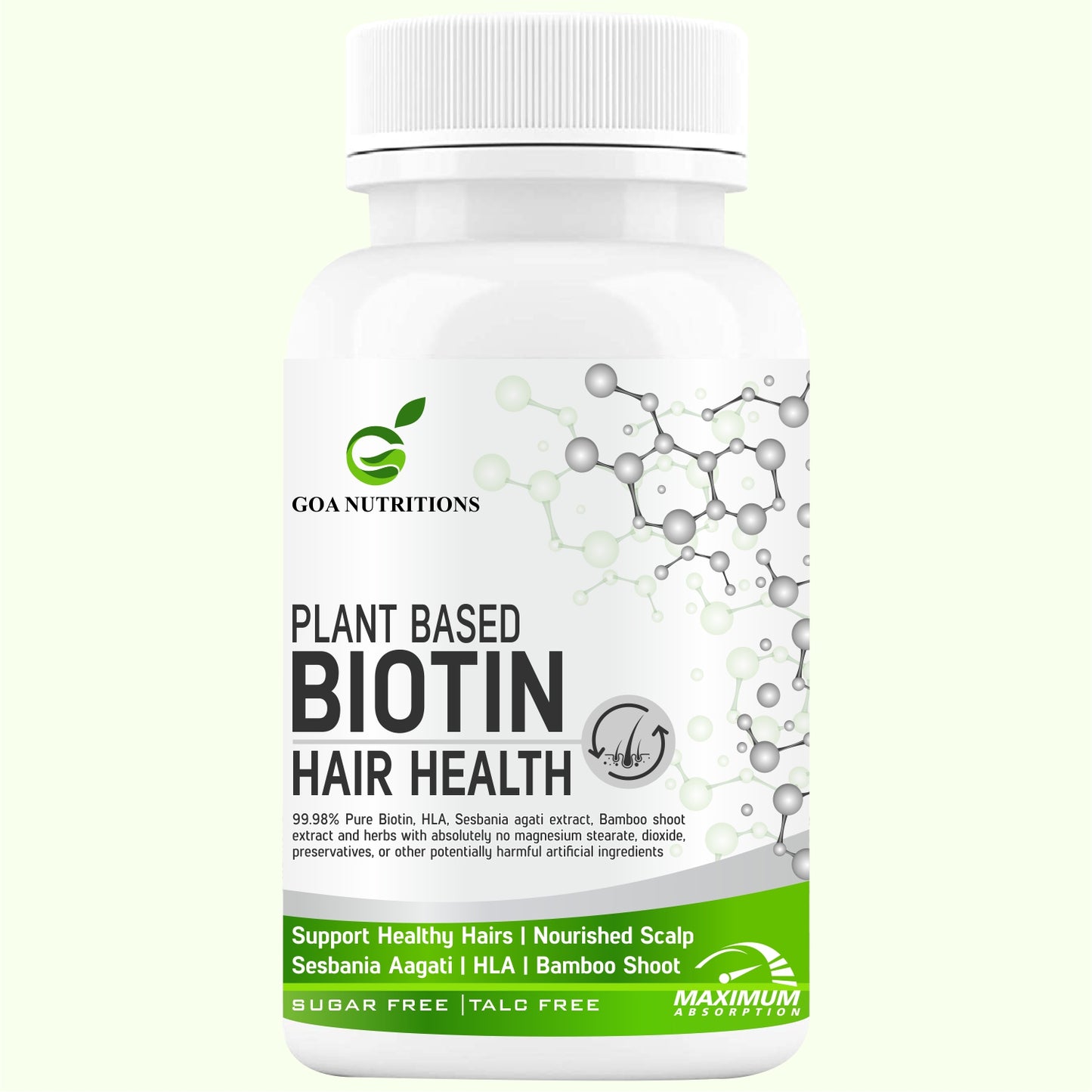 GOA NUTRITIONS Plant Based Biotin tablets For Hair Growth or Women Men- 60 Tablets