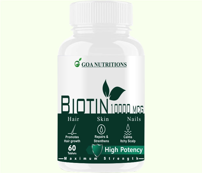 Goa Nutritions Biotin For Hair Growth With Vitamin A C E D3 and Zinc supplements - 60 Tablets