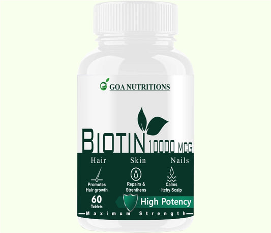 Goa Nutritions Biotin For Hair Growth With Vitamin A C E D3 and Zinc supplements - 60 Tablets