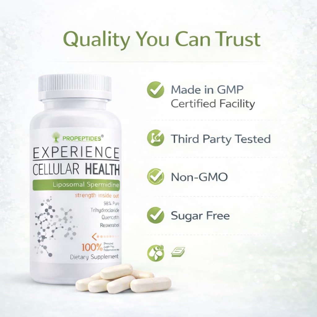 Propeptides Liposomal Spermidine 60 Tablets - Wheat Germ Extract with Resveratrol & Quercetin | Antioxidant, Cellular Health & Skin Support for Healthy Aging, 98% Pure