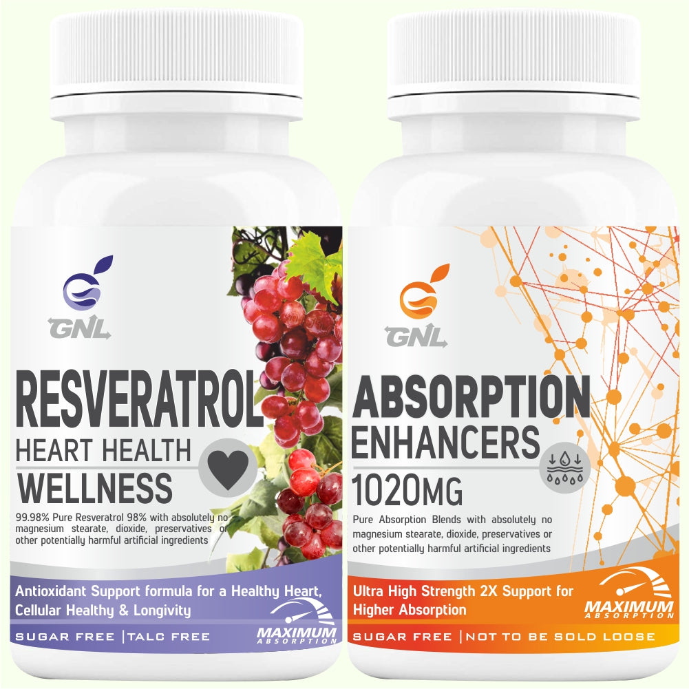 GNL Resveratrol Supplements 600mg With Grape Seed, And Absorption Enhancers For Higher Bioavailability -60 Capsules