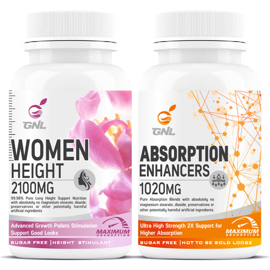 GNL Height Increase Medicine For Women With EAA, Minerals, Super Foods To Help Support Increasing Long Growth, Looks, And Strong Bones -60 Tablets