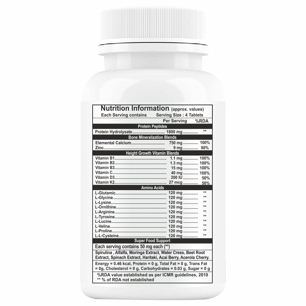 Height Increase supplement For Boys Enriched With Growth Protein,Amino Acids & Extracts To Support Increasing Long & Taller-10 to 17 Years-60 Tablets (Pack 1), 200 grams