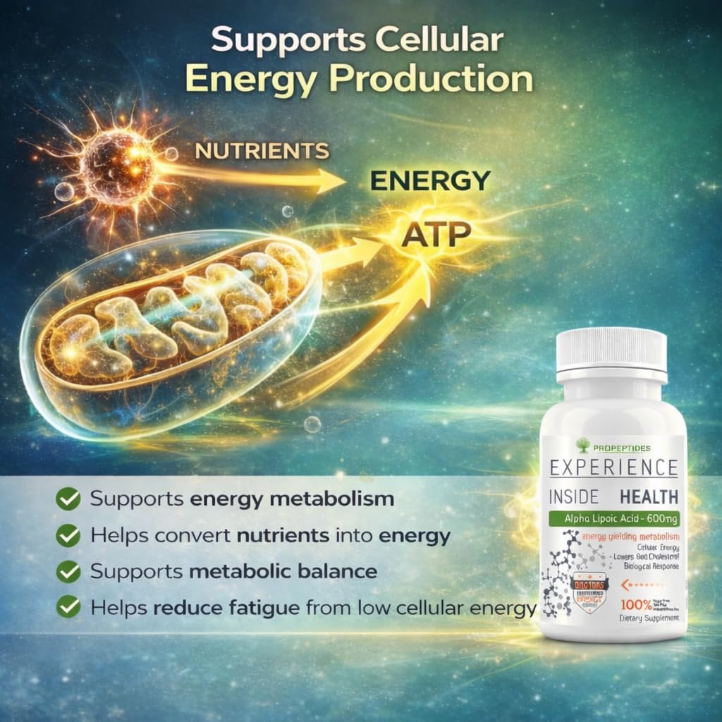 Propeptides Alpha Lipoic Acid 600mg Supplement | 99.98% High Potency ALA | Support Nerve Health and Neuropathy | Antioxidant for Cellular Energy & Metabolic Health | 60 Tablets