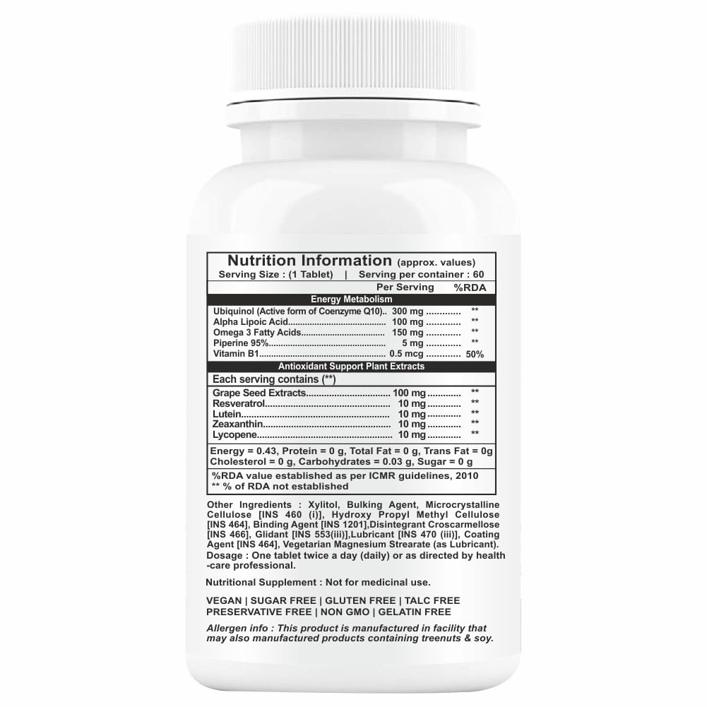 Propeptides CoQ10 Ubiquinol 300mg - Coenzyme Q10 with Omega 3, Alpha Lipoic Acid & Vitamin B1 | Antioxidant Support for Heart & Energy, 120 Tablets