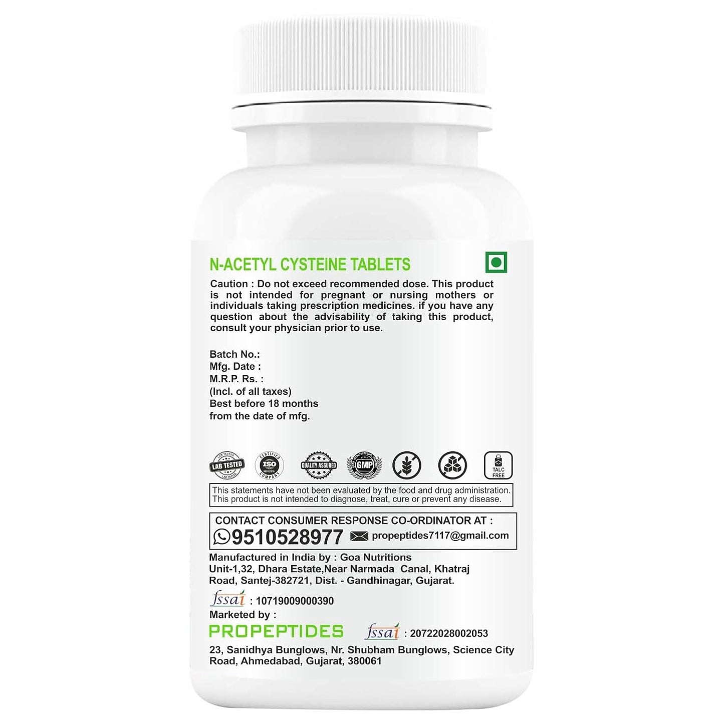 Propeptides NAC Supplement 600mg | 99.98% N Acetyl L Cysteine | Glutathione Precursor for Antioxidant & Lung Support | Acetylcysteine 60 Tablets