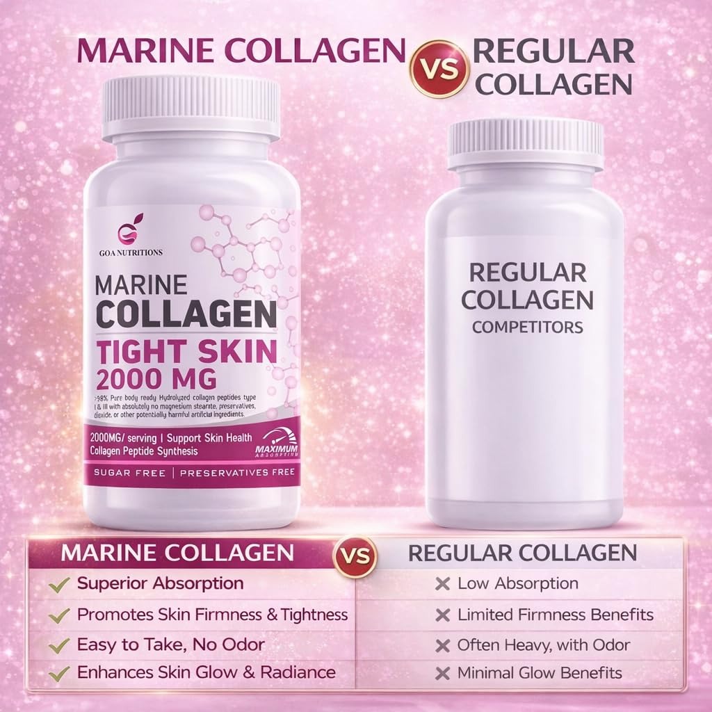 GOA NUTRITIONS Marine Collagen Powder for Skin, Hair Supplement for Men, Women - 90 Tablets