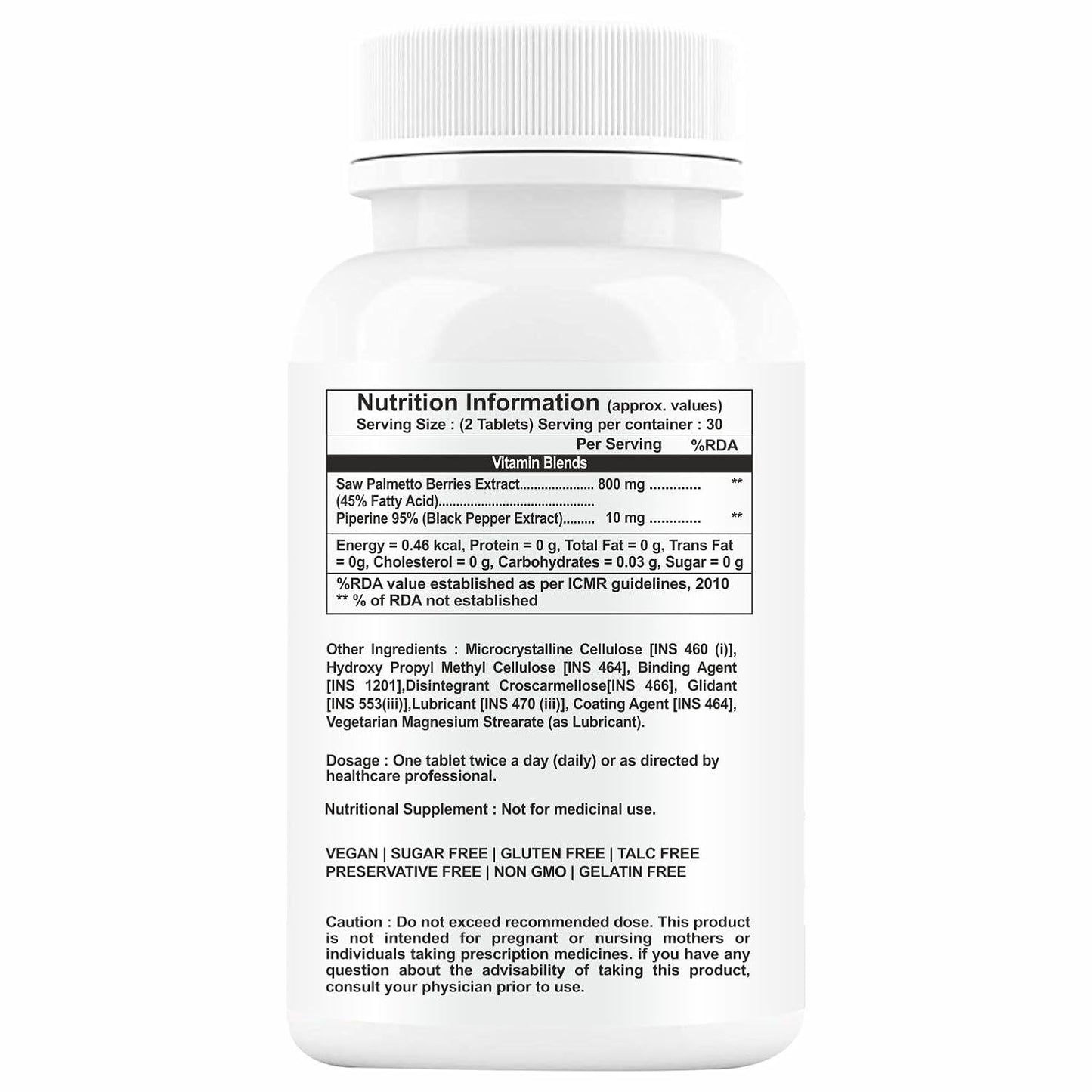 Saw Palmetto 800mg for Men with Piperine (98% Extract) — Prostate Health & Natural DHT Blocker Supplement, Supports Urinary Function & Hair, Berry Extract, 60 Tablets