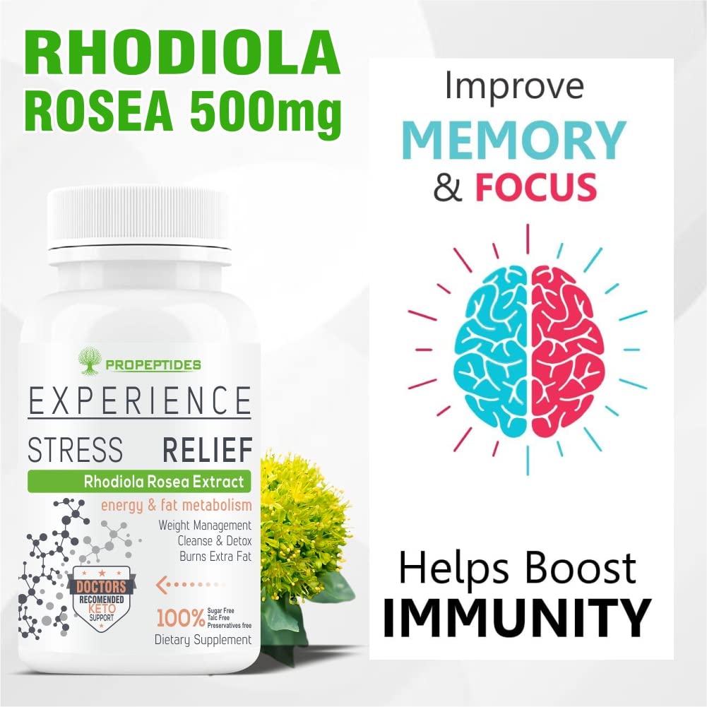 Rhodiola Rosea 500mg Adaptogen Supplement with Bioperine, Standardized 5% Salidroside | Vegetarian Tablets for Energy, Focus & Stress Support, Non-GMO, 60 Tablets