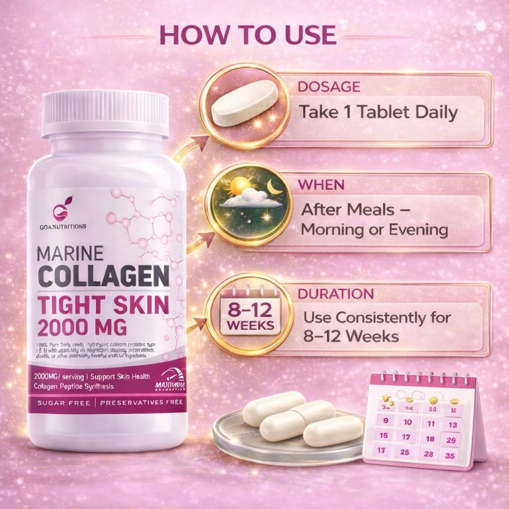 GOA NUTRITIONS Marine Collagen Powder for Skin, Hair Supplement for Men, Women - 90 Tablets