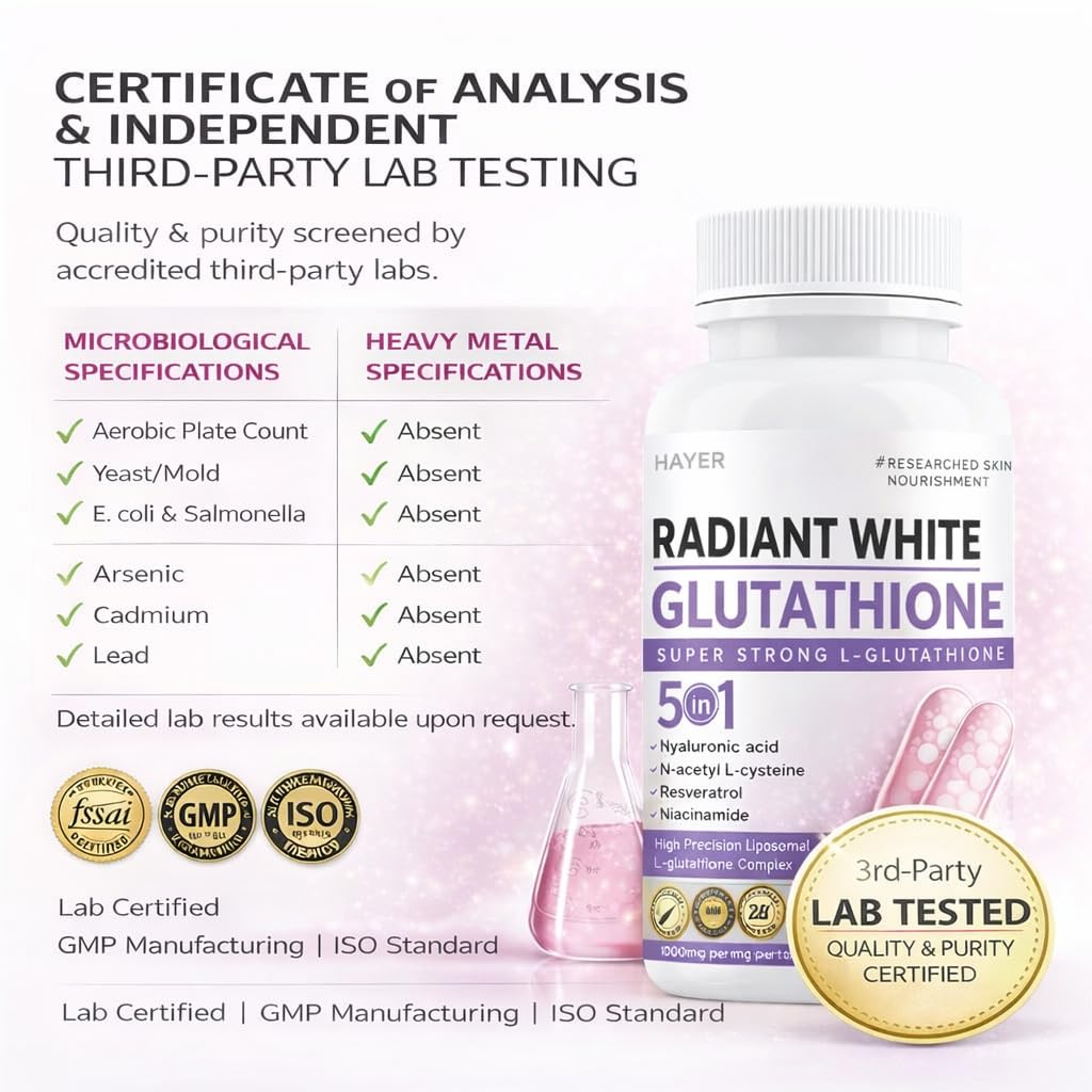 Liposomal Glutathione by Hayer for Skin Whitening 1000mg, 99% Skin Supplements 60 Tablets