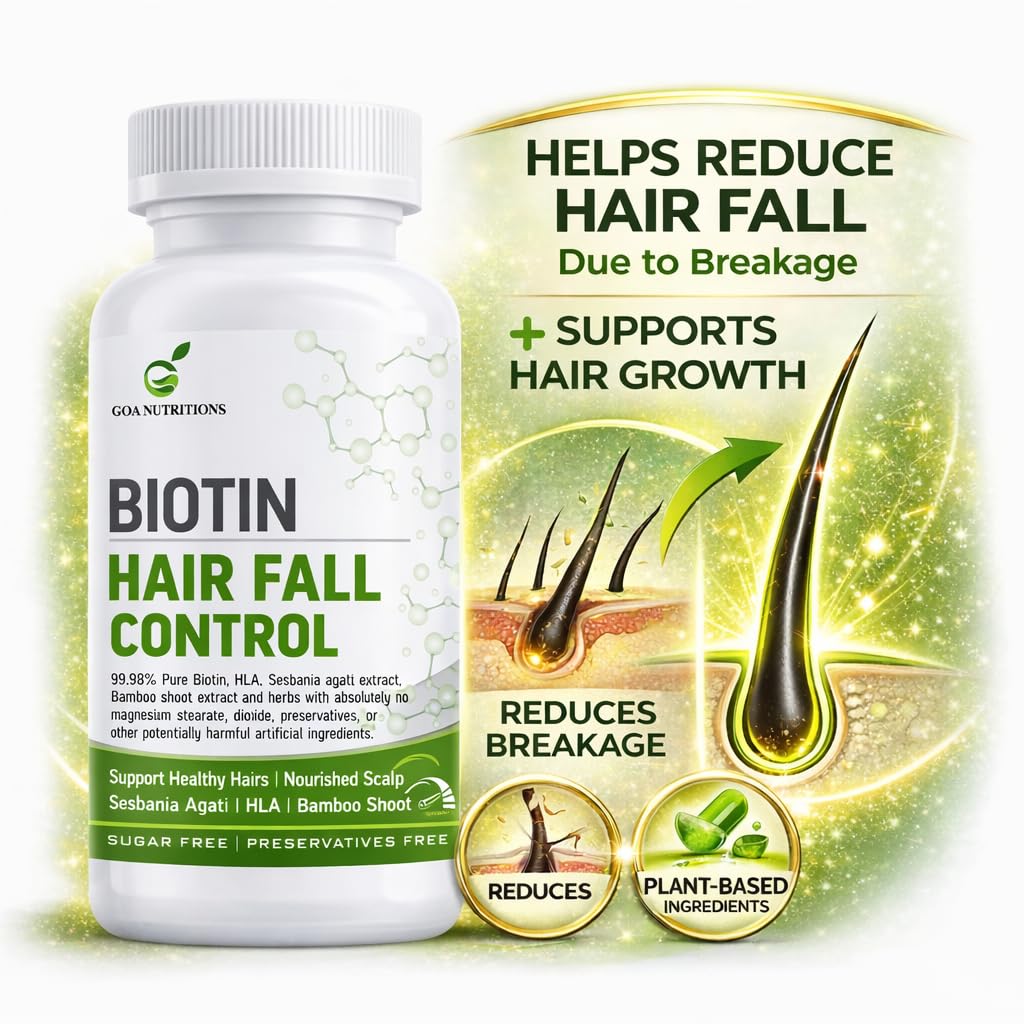 GOA NUTRITIONS Biotin Tablets for Hair Growth with Vitamins E C Sesbania 10000mcg - 60 Tablets