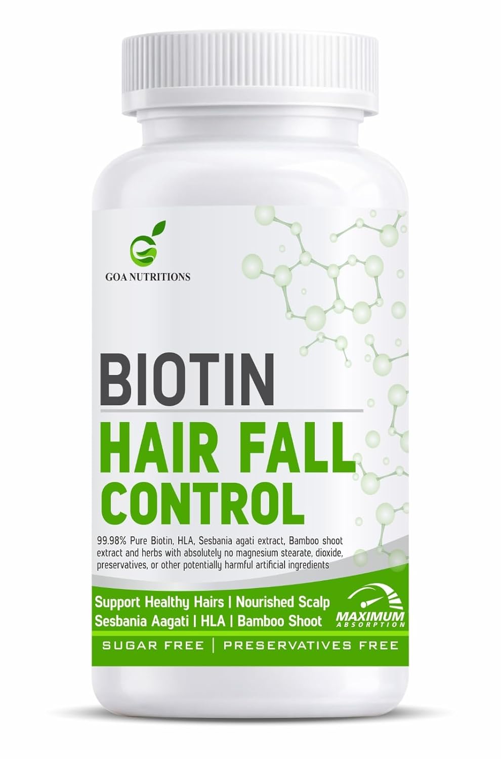 GOA NUTRITIONS Biotin Tablets for Hair Growth with Vitamins E C Sesbania 10000mcg - 60 Tablets