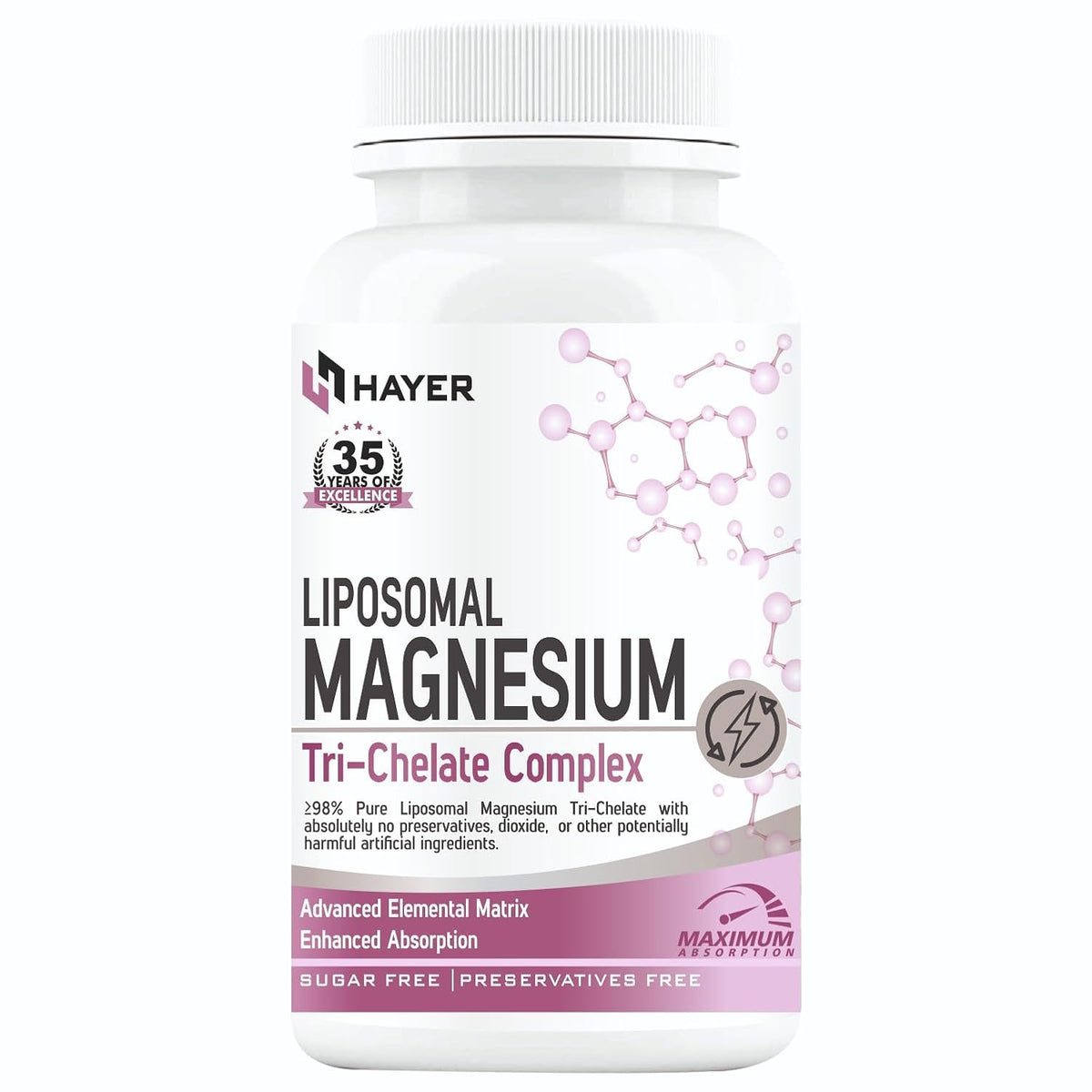 HAYER Liposomal Magnesium Glycinate Tri-Chelate (Bisglycinate, Malate & Taurate) 60 Veg Tablets