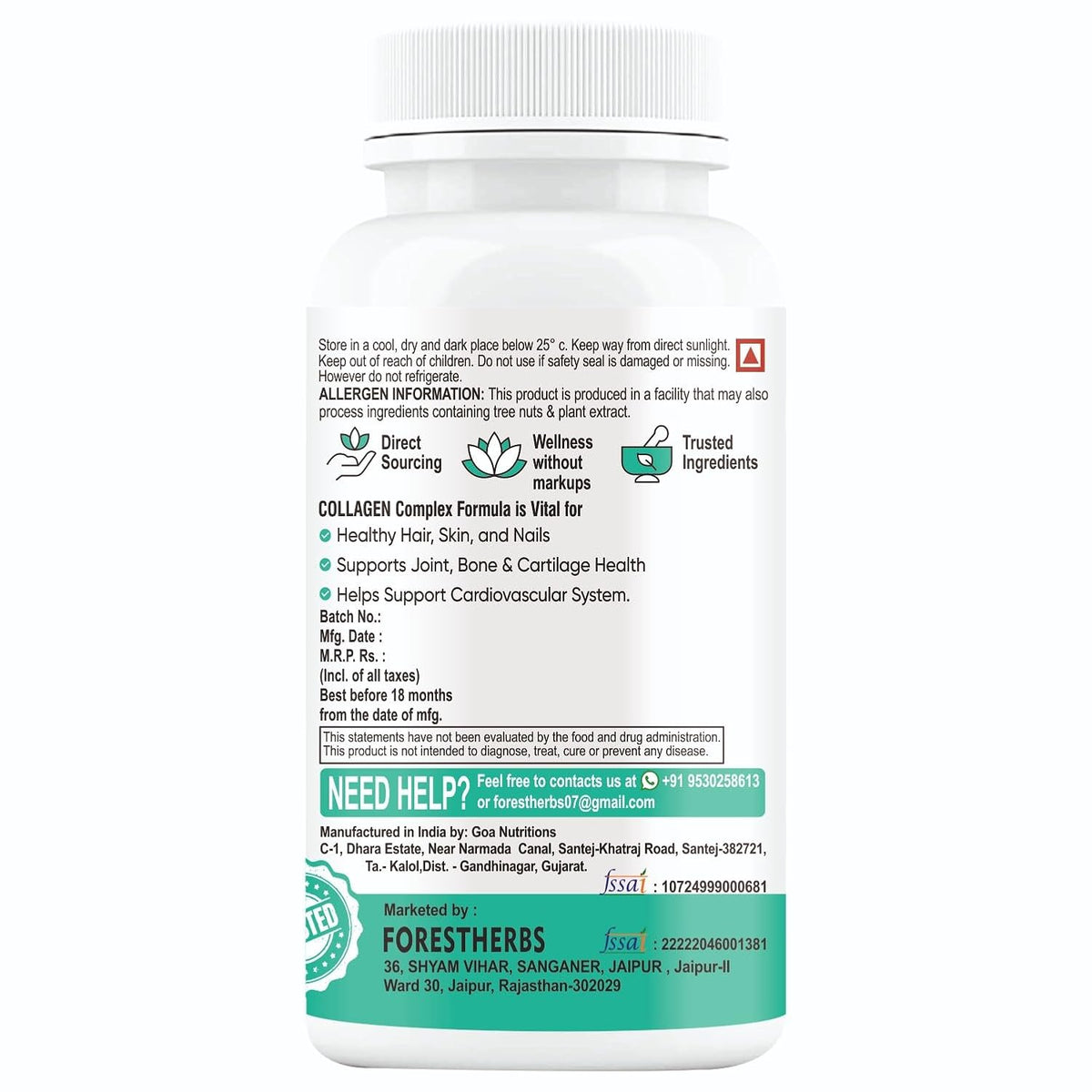 Multi Collagen Supplement Tablets – Hydrolyzed Collagen Peptides Type I, II, III, V & X for Glowing Skin, Hair & Joint Health | 60 Tablets