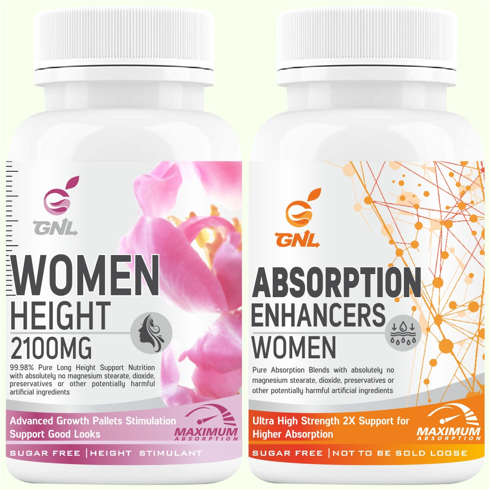 GNL Height Increase Medicine For Women With EAA, Minerals, Super Foods To Help Support Increasing Long Growth, Looks, And Strong Bones -60 Tablets