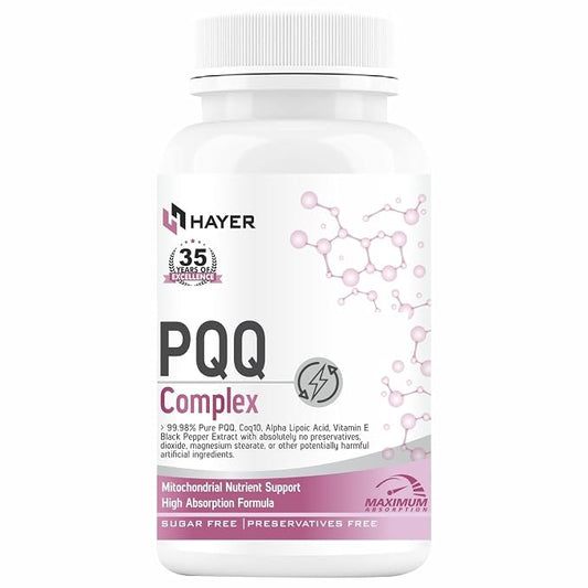 HAYER PQQ Complex 20mg with Kaneka Ubiquinol CoQ10 100mg, Alpha Lipoic Acid & Vitamin E | Mitochondrial Energy Support | Sugar Free, Preservative Free Tablets