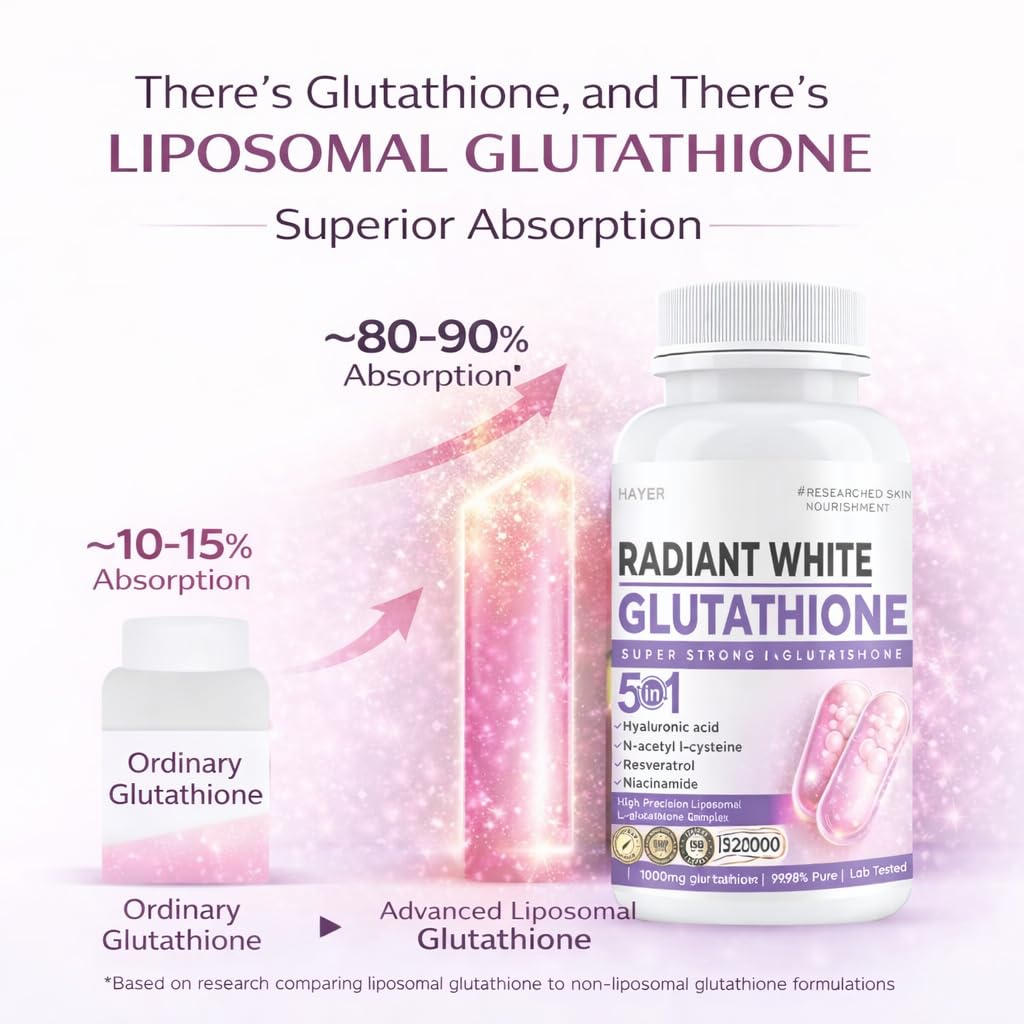 Liposomal Glutathione by Hayer for Skin Whitening 1000mg, 99% Skin Supplements 60 Tablets