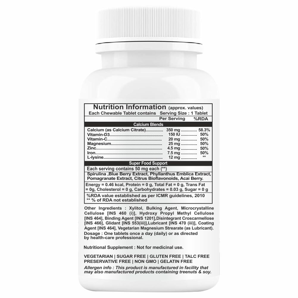 Calcium for Kids | Propeptides Calcium Chewable Tablets with Vitamin D3 | 60 Tablets